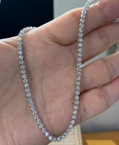 10Ct Round Lab Created Diamond Mens Tennis Necklace 14k White Gold Plated Silver - Picture 1 of 7