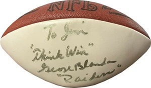 George Blanda signed Wilson NFL WP Football: w/ To Jim/Think Win/Raiders - JSA - Picture 1 of 2