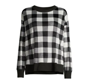 Camiseta para dormir Secret Treasures de terciopelo súper suave manga larga a cuadros mediana para mujer - Imagen 1 de 1