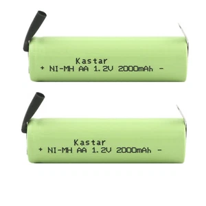 Kastar 2PCS AA 1.2V 2000mAh Ni-MH Rechargeable Batteries Cell Flat Top w/ Tabs  - Picture 1 of 6