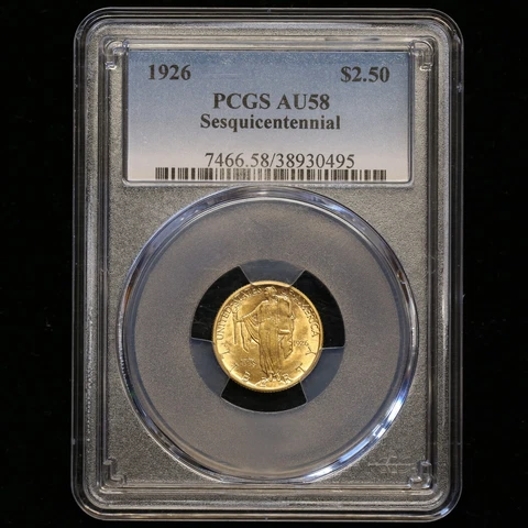 LUSTEROUS 1926 SESQUICENTENNIAL COMMEMORATIVE $2.50 GOLD PCGS CERTIFIED AU58 Cover
