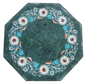 30" Green Marble Coffee Table Top Multi Stone Inlay Garden Home Interior Decors - Picture 1 of 11