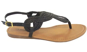 LOTE AL POR MAYOR Sandalias de gladiador trenzadas para mujer con correa en T 24 pares-8016 negras - Imagen 1 de 2