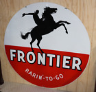 1959 Frontier Oil & Gas Rarin' To go Single Sided Porcelain Sign 6ft TAC Auth