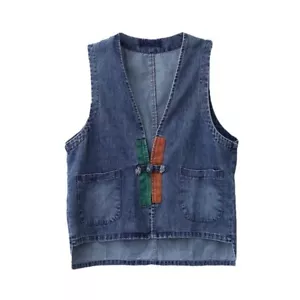 Damen Denim Weste Weste ärmellos Mantel Jacke Distressed Cardigan - Bild 1 von 17