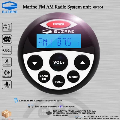 GUZARE Marine Waterproof Radio Bluetooth Stereo System Receiver for ATV UTV RV UV Yacht