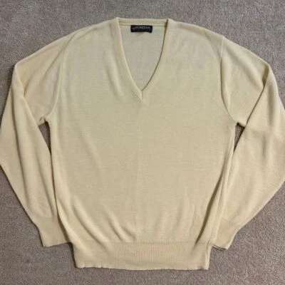 Puritan Vintage V-Neck Sweater Classic Cream Acrylic Knit Pullover Men's Size L - Image 1 of 4