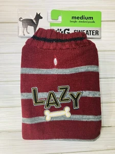 Dog Sweater Medium Lazy Bone Dog Maroon Gray Stripe - Picture 1 of 8