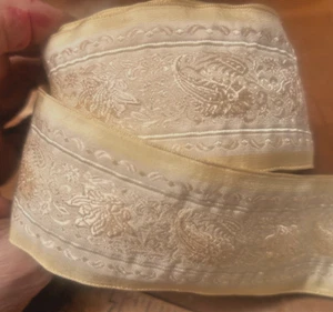vintage jacquard silk rayon ribbon embroidered 2" paisley 1yd made in France - Picture 1 of 5