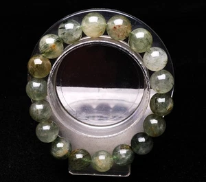 Brazalete de cuentas redondas de piedras preciosas de cristal rutilado cabello verde natural de 11,7 mm AAA - Imagen 1 de 6