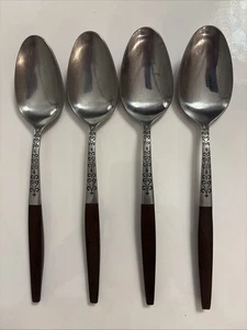 Vtg Interpur INR2 Brown Faux Wood Handle Soup Spoons Stainless Flatware Japan - Bild 1 von 7