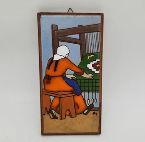 Angelo Tsakirakis Vintage Terra Cotta Rug Weaver Weaving Loom Framed Signed - Picture 1 of 5