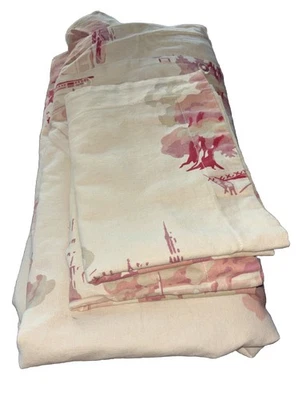 Raro Pottery Barn Toile Rojo Rosa Mezcla de Lino Juego de 3 Piezas F/Queen Funda Nórdica Falsa Foto 1 de 4