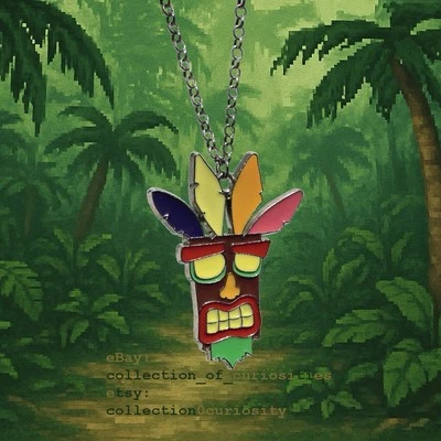 PLAYSTATION Crash Bandicoot AKU AKU Necklace Enamel Tribal Mask Cosplay Pendant