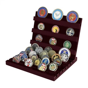 Wooden Challenge Military Coin Display Case Stand Holder Rack Holds 80-100 Coins - Picture 1 of 9