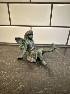 Vintage Cast Iron Fairy With Bird On Foot Figurine Rustic Garden Home Decor - Picture 1 of 7