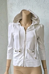 Juicy Couture Vintage Y2K Terry Cloth Zip 3/4 Sleeve White Hoodie Size Medium - Picture 1 of 10