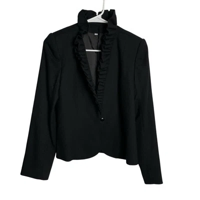 Vintage Peabody House Blazer Jacket Womens 7/8 Black Wool Ruffle Collar Couture - Image 1 of 4