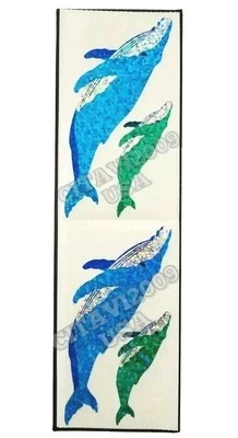 HAMBLY STUDIOS STICKERS PRISMATIC SHEET BLUE TEAL WHALES OCEAN VINTAGE RARE