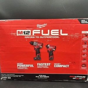 Milwaukee M12 FUEL 2-Tool Combo Kit - Hammer Drill/Impact Driver, 2 Batteries, - Picture 1 of 13