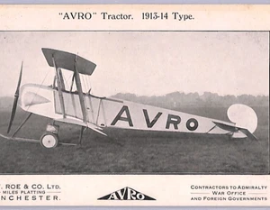 GB AVIATION ADVERT Postcard *AVRO* TRACTOR 1913-14 Biplane {samwells-covers}XA43 - Picture 1 of 10