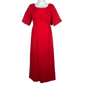 Vintage 60s Handmade Red Chiffon Taft Empire Waist Maxi Dress Size XS - Bild 1 von 7