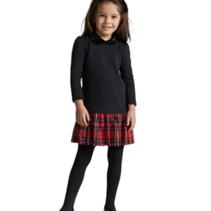 Polo Ralph Lauren Urlaub Karo Rock schwarz Ponte Kleid Velour Kragen ausgefranster Saum - Bild 1 von 8