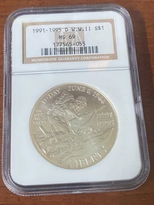 1991-1995 D WWII S$1 NGC MS69 - Picture 1 of 2