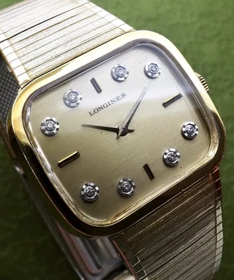 SWANKY VINTAGE 70's LONGINES DIAMOND TV DIAL GOLD PLATED DRESS WATCH - Image 1 of 4