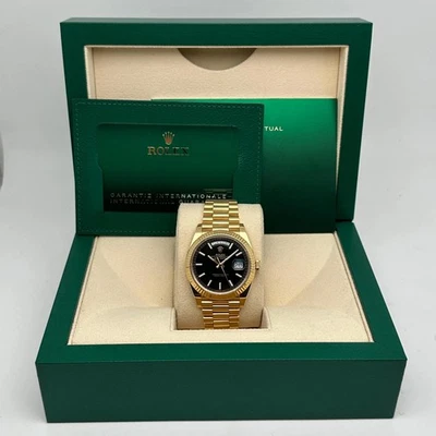 Reloj Rolex Day-Date President 228238 40 mm oro 18 quilates negro motivo diagonal para hombre B&P Foto 1 de 4