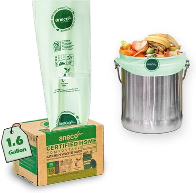 AN PHAT BIOPLASTICS JOINT STOCK COMPANY ANECO 100% Home Compostable Food Waste Bags (1.6 Gallon Trash Bags, 50 Count), S