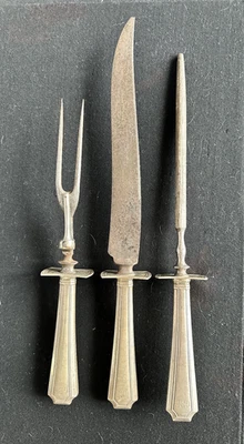 1910 prata esterlina Durgin Fairfax 3 peças conjunto de escultura assada garfo, faca, afiador - Imagem 1 de 4