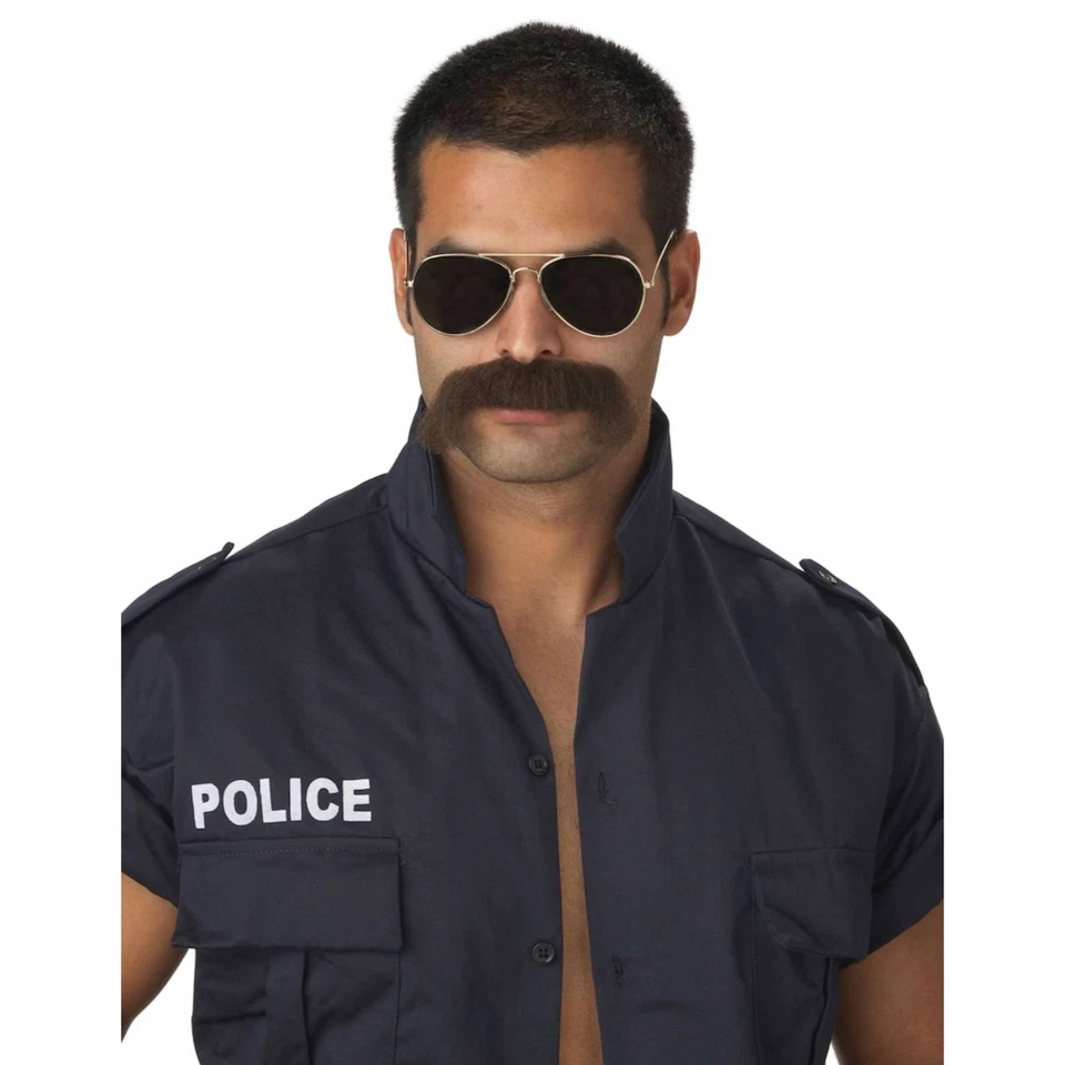 Disfraz Bigote Hombre The Man Police Hippie Años 70 Años 60 Marrón Mexicano Foto 1 de 1