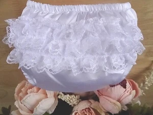 Baby Frilly Panties Knickers Girl White Satin Lace Christening Occasion 0 6 12m - Picture 1 of 4