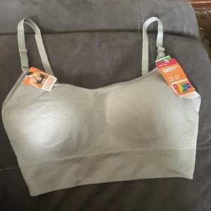 Hanes Easy Does It Gray Sports Bra Wire Free Large New Comfortable  - Picture 1 of 7
