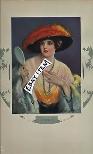 1930 FRANK H. DESCH Maler KÜNSTLER geprägtes Poster Kalenderkarte HÜBSCHE DAMENMÜTZE - Bild 1 von 1