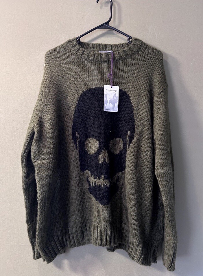 Skull Sweaters For Women Blue Long Sleeve Hollow Knit Sweater