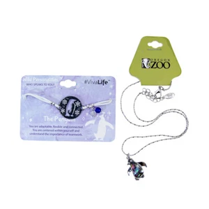 Penguin Jewelry Oregon Zoo Necklace VivaLife Wild Personalities Bracelet on Card - Picture 1 of 3
