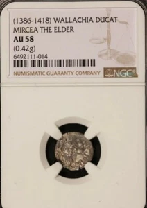 Mircea cel Batran The Elder. 1386-1418AD. Wallachia Silver AR Ducat .NGC AU 58 - Picture 1 of 2