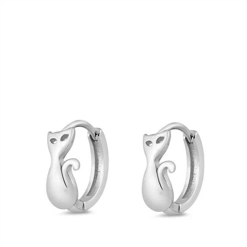 Cat Earrings Genuine Sterling Silver 925 Jewelry Oxidize Product Height 10 mm - Image 1 of 1