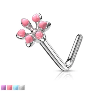 Nasenpiercing Nasenstecker Nasenring  Blumen Blüten L-Form Silber Emaille - Bild 1 von 5
