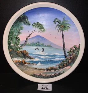 Plato pintado a mano El Castillo Jal PUERTA VALLARTA MÉXICO 1994 Beach Dolphins - Imagen 1 de 6