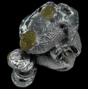 Sacchetto Soldi portafortuna statuina bomboniera argento soprammobile o souvenir - Foto 1 di 9