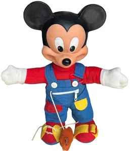 Vintage Disney Mickey Mouse Puppe mit Kunststoffkopf & Overall 14,5" groß (LESEN) - Bild 1 von 11