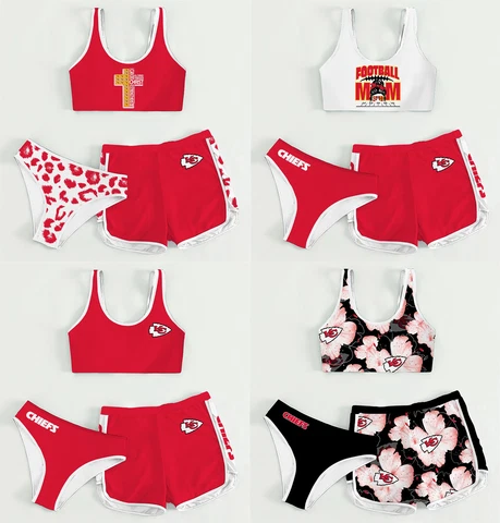Kansas City Chiefs 3 Pieces Sports Suit Cotton Crop Tops Cover Up Swim Shorts Cover