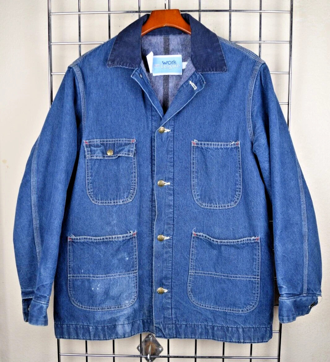 Vintage Sears Work Leisure Coat Size M/L 70s Denim Blanket Lined