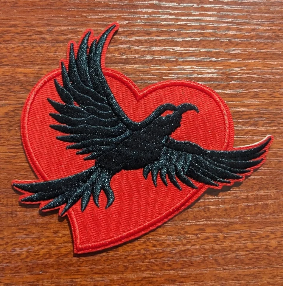 Crows Lover Patch Animal Crimson Heart Goth Patch Embroidered Iron On 3.75x4.5" - Image 1 of 3