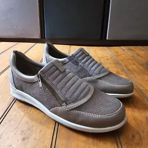 New WALKING CRADLES Women's ORION Leather Zip Sneakers Shoes Size 7.5 M Grey - Picture 1 of 7