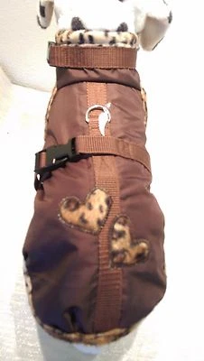 MASI DOGSDESIGN Regenmantel XS S M Hundegeschirr Geschirr wasserabweisender Stoff Herzen braun