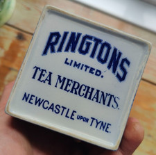Advertising Ringtons Limited Tea Merchants Ceramic Tea Caddy Blue Willow pattern